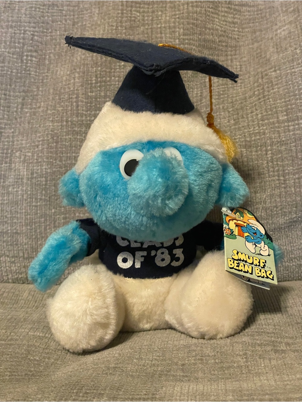 Vintage Smurfs Peyo Graduation Cap 1983 Class of 83 Bean Bag Plush Toy 7.5”